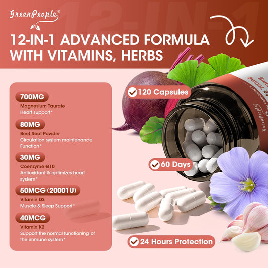 GREENPEOPLE 12-in-1 complex pills bottle showcasing diverse nutrients for overall vitality.
