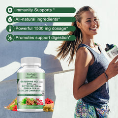 GREENPEOPLE berberine capsules beside a glass of water for easy daily intake.