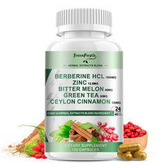 GREENPEOPLE Berberine bottle label shows 1500 mg strength for daily energy