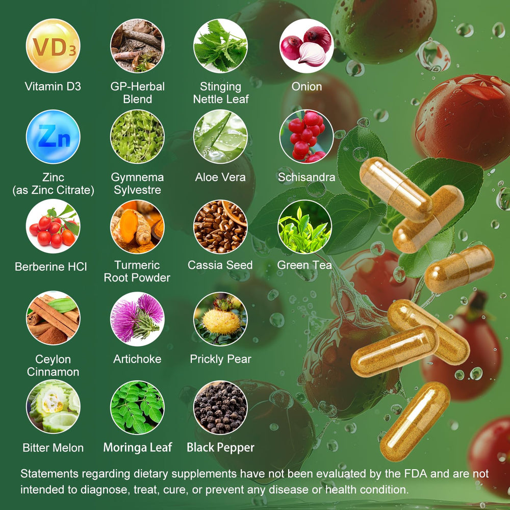 GREENPEOPLE Berberine ingredients bowl highlights bitter melon and green tea for immune support