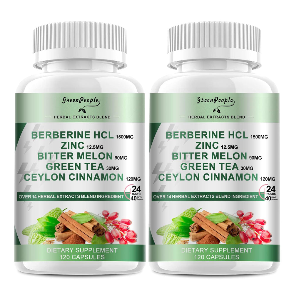GREENPEOPLE berberine supplement bottle with bold label for convenient daily use.
