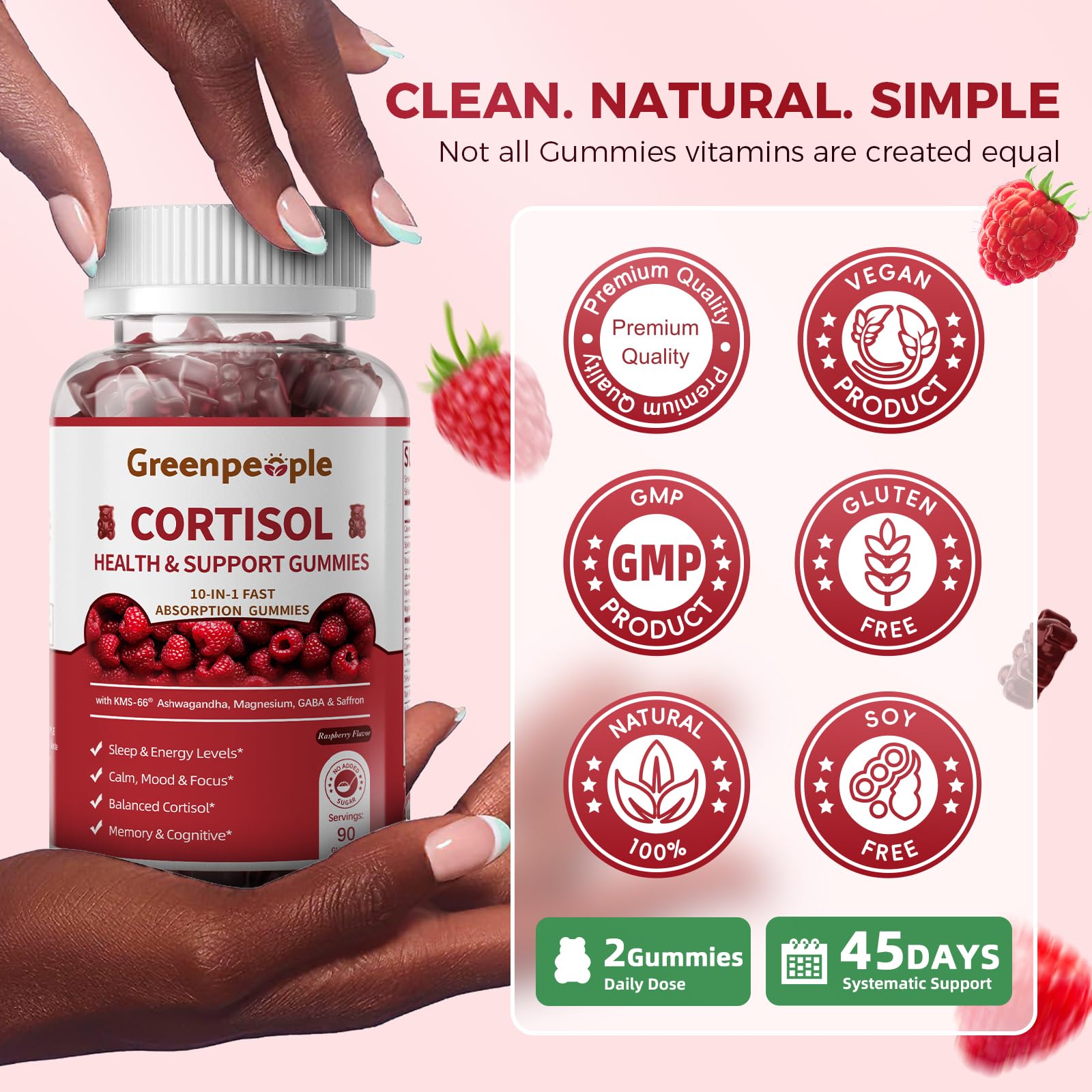 GREENPEOPLE Cortisol Gummies Raspberry morning routine in a calm setting