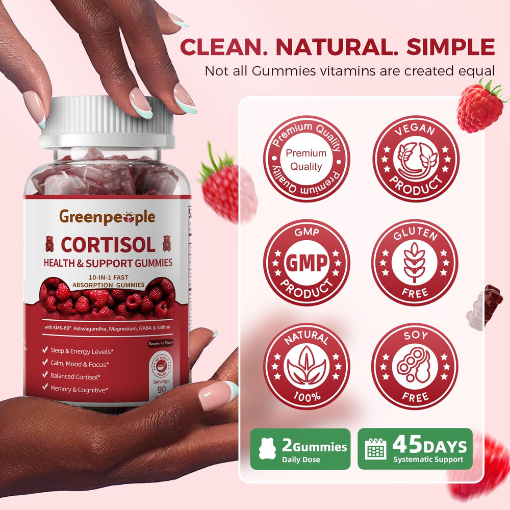 GREENPEOPLE Cortisol Gummies Raspberry morning routine in a calm setting