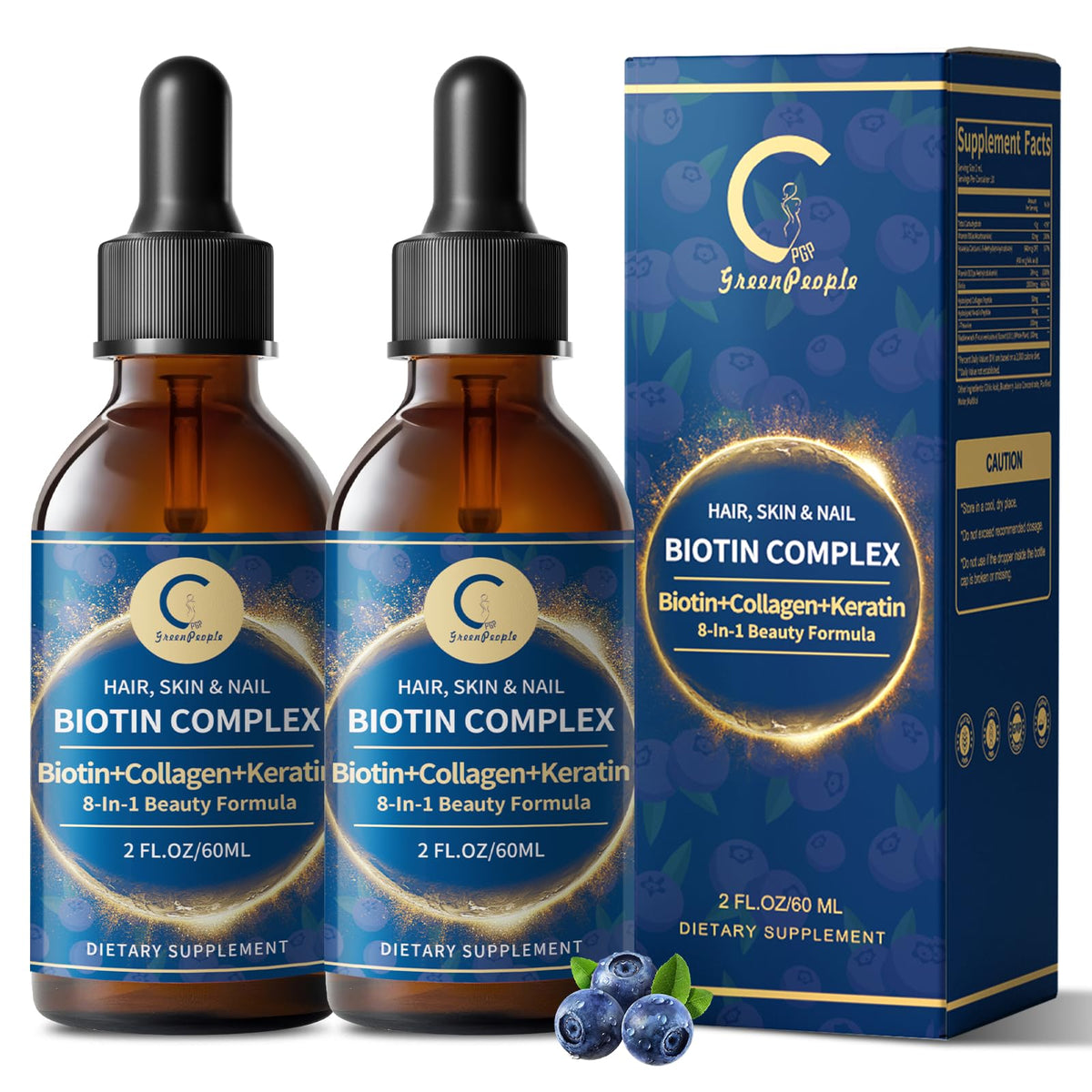 GreenPeople bottle of Liquid Biotin & Collagen Drops for high-potency hair and skin support.