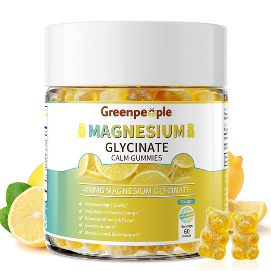 GreenPeople Magnesium Glycinate Gummies lemon bottle for calm support and sleep helper