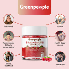GREENPEOPLE Magnesium Glycinate Gummies ingredients panel highlights magnesium and vitamins.