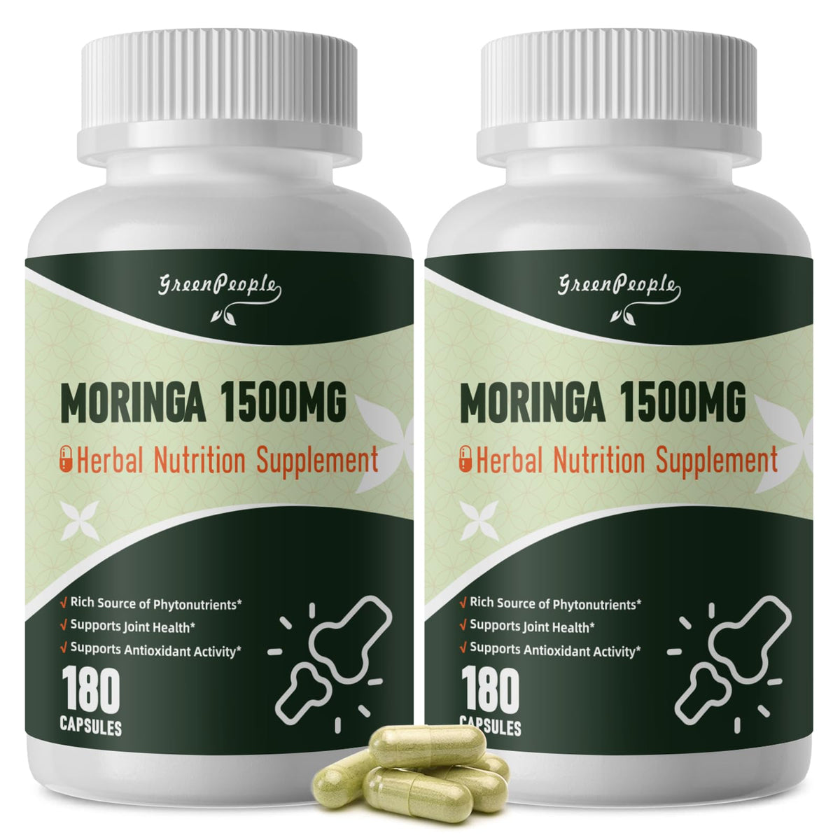 GreenPeople Moringa Pure bottle with capsules for daily energy.