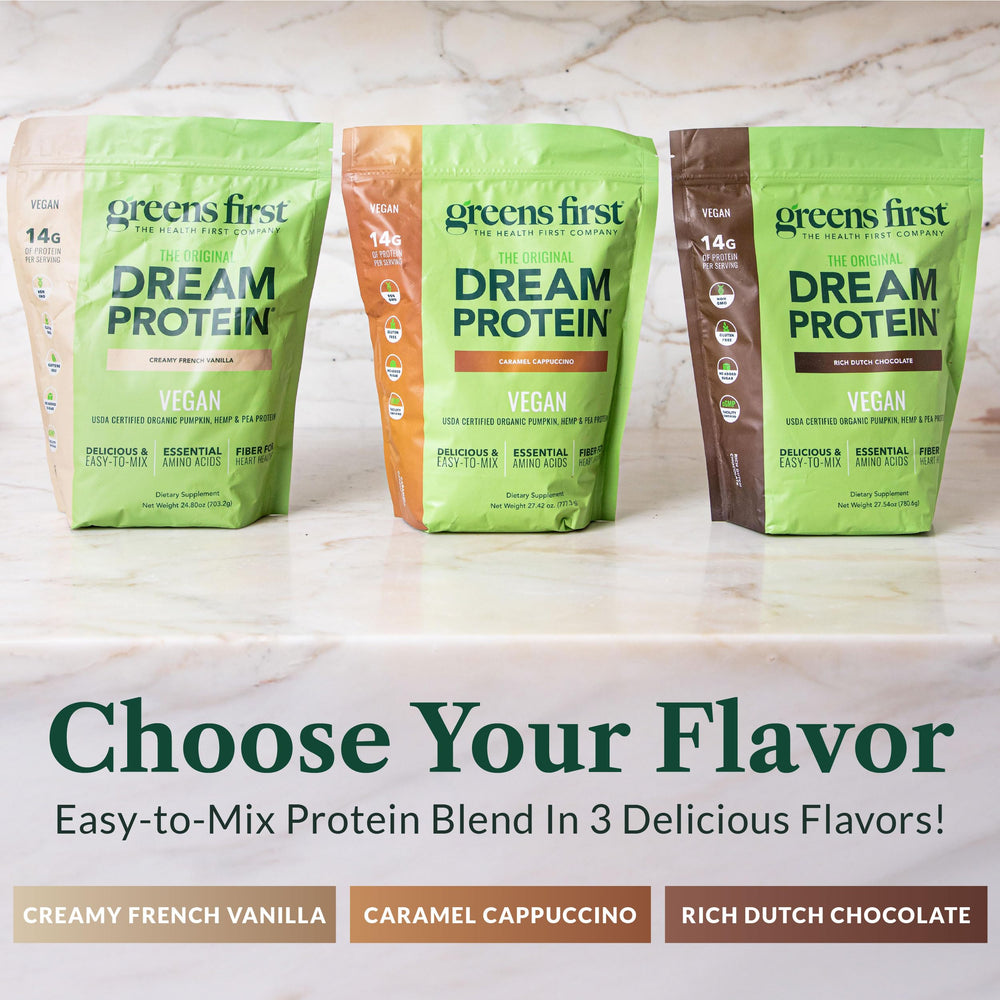 Greens First Dream Protein ingredient pea underscores complete vegan protein blend