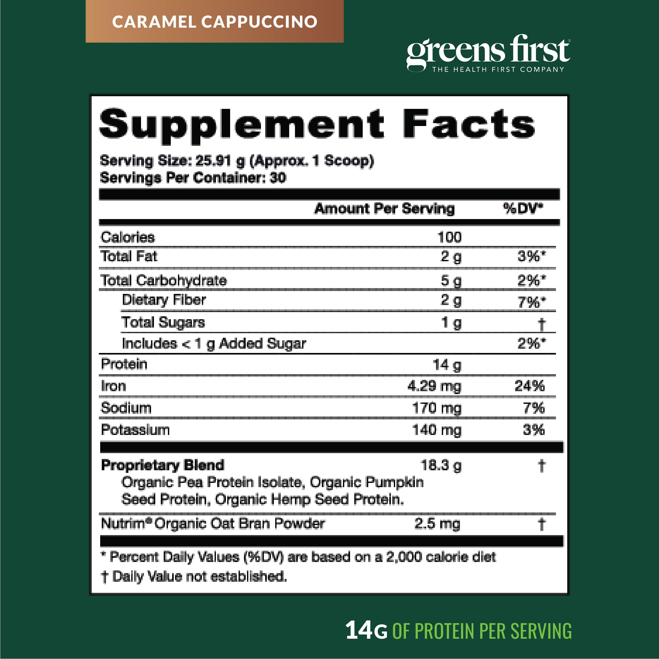 Greens First Dream Protein organic ingredients including pumpkin, pea, hemp