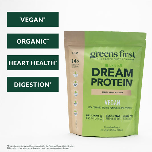 Greens First Dream Protein poured with milk glass for quick, smooth shakes