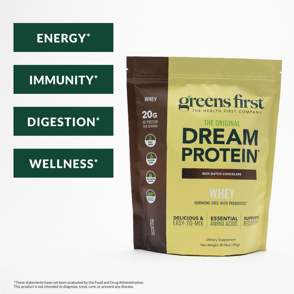 Greens First Dream Protein Whey pour demonstrates smooth mixing and convenient post-workout use.