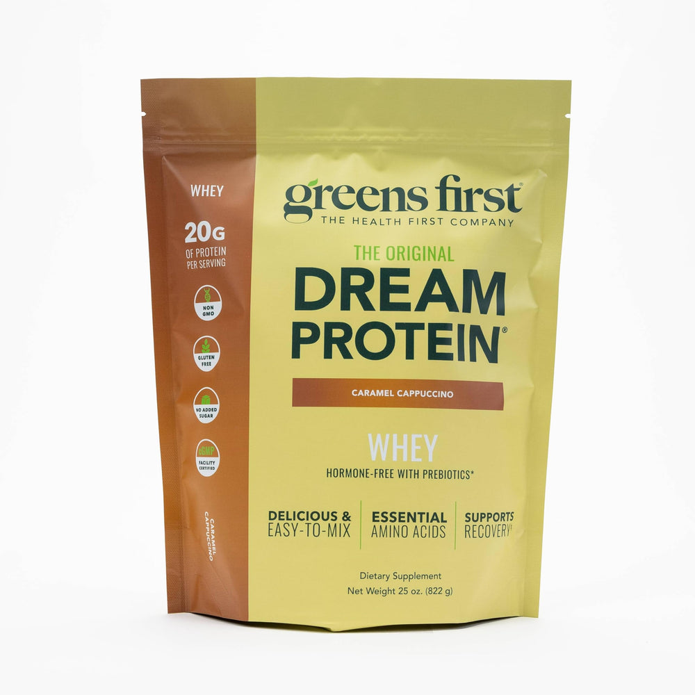 Greens First Dream Protein Whey tub front view for daily protein support.