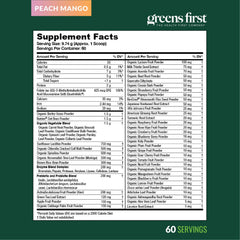 Greens First non-GMO badge on label signaling quality nutrition.
