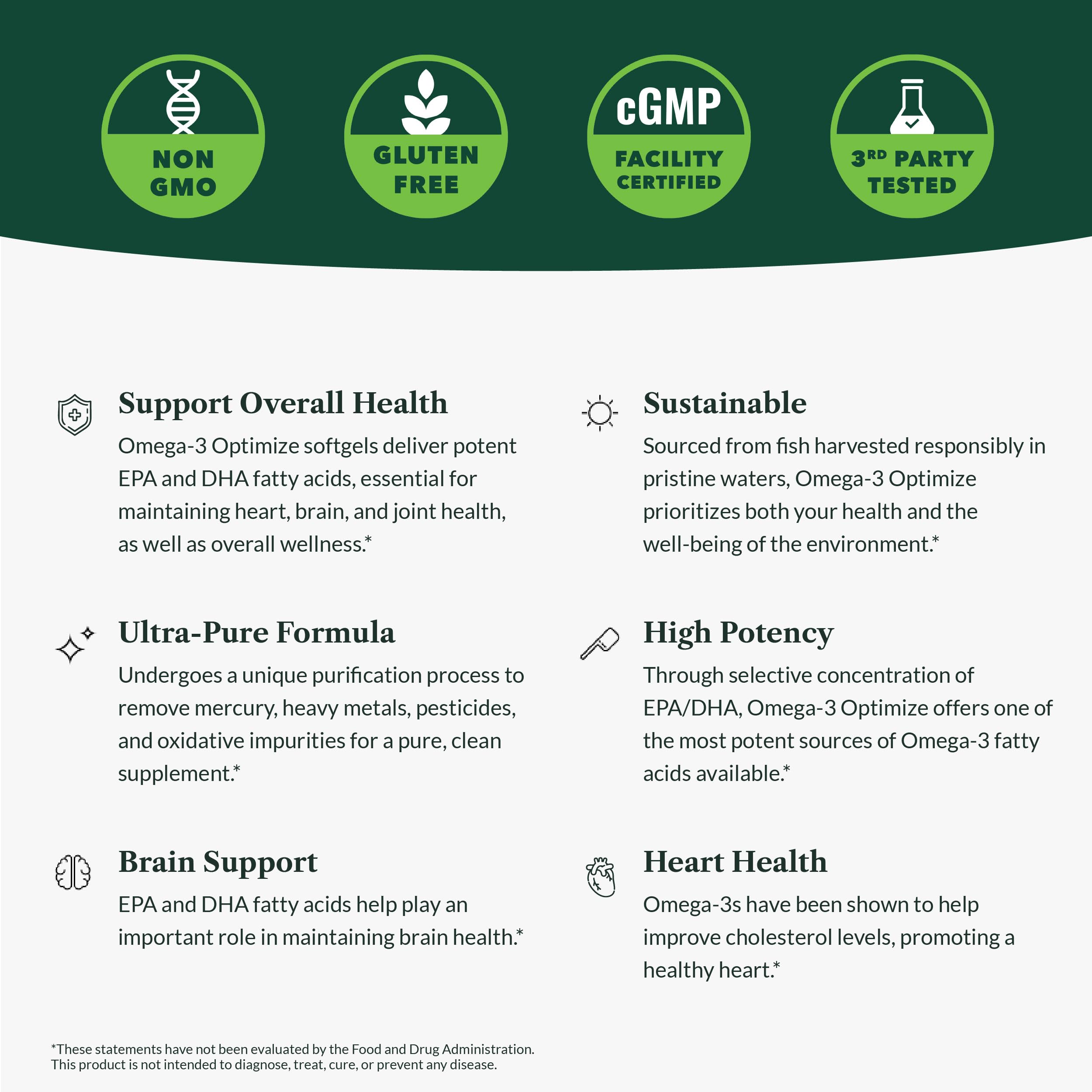 Greens First Omega-3 Optimize bottle pouring softgels into a hand.