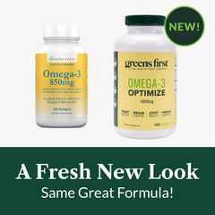 EPA/DHA potency icon on Greens First Omega-3 Optimize label.