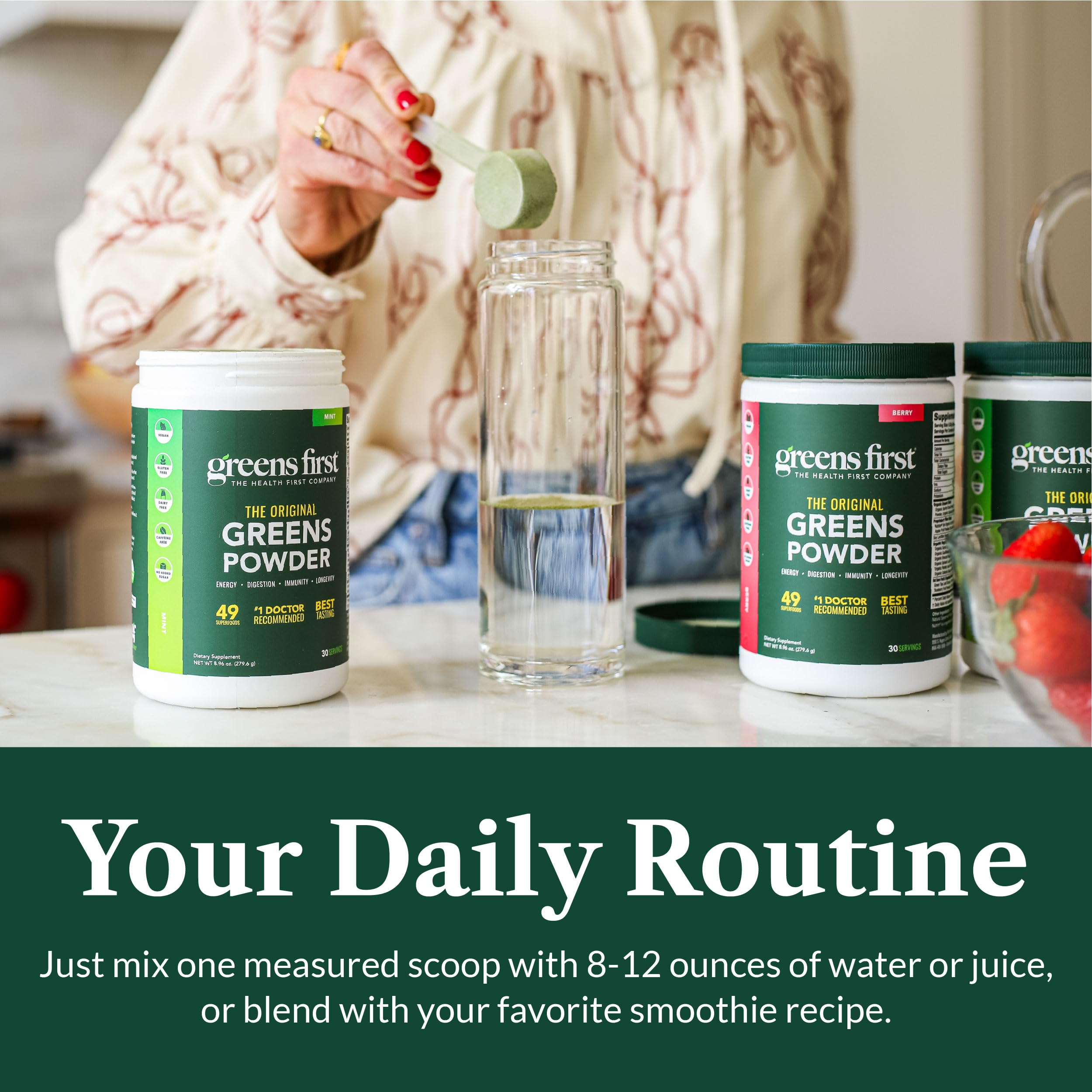 Greens First organic fruits and vegetables in a convenient powder.
