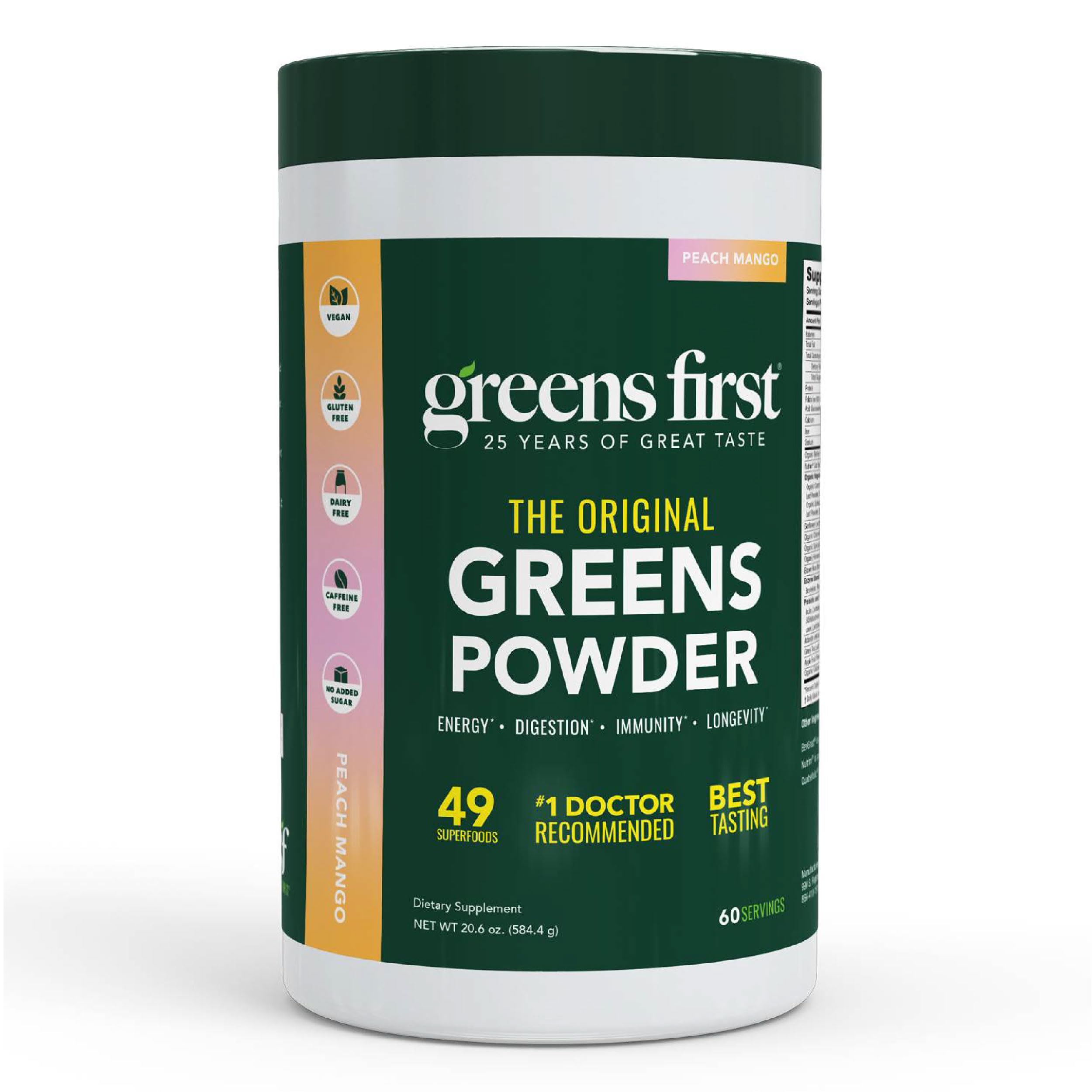 Greens First Original Greens Powder jar front view, daily vegan nutrition.