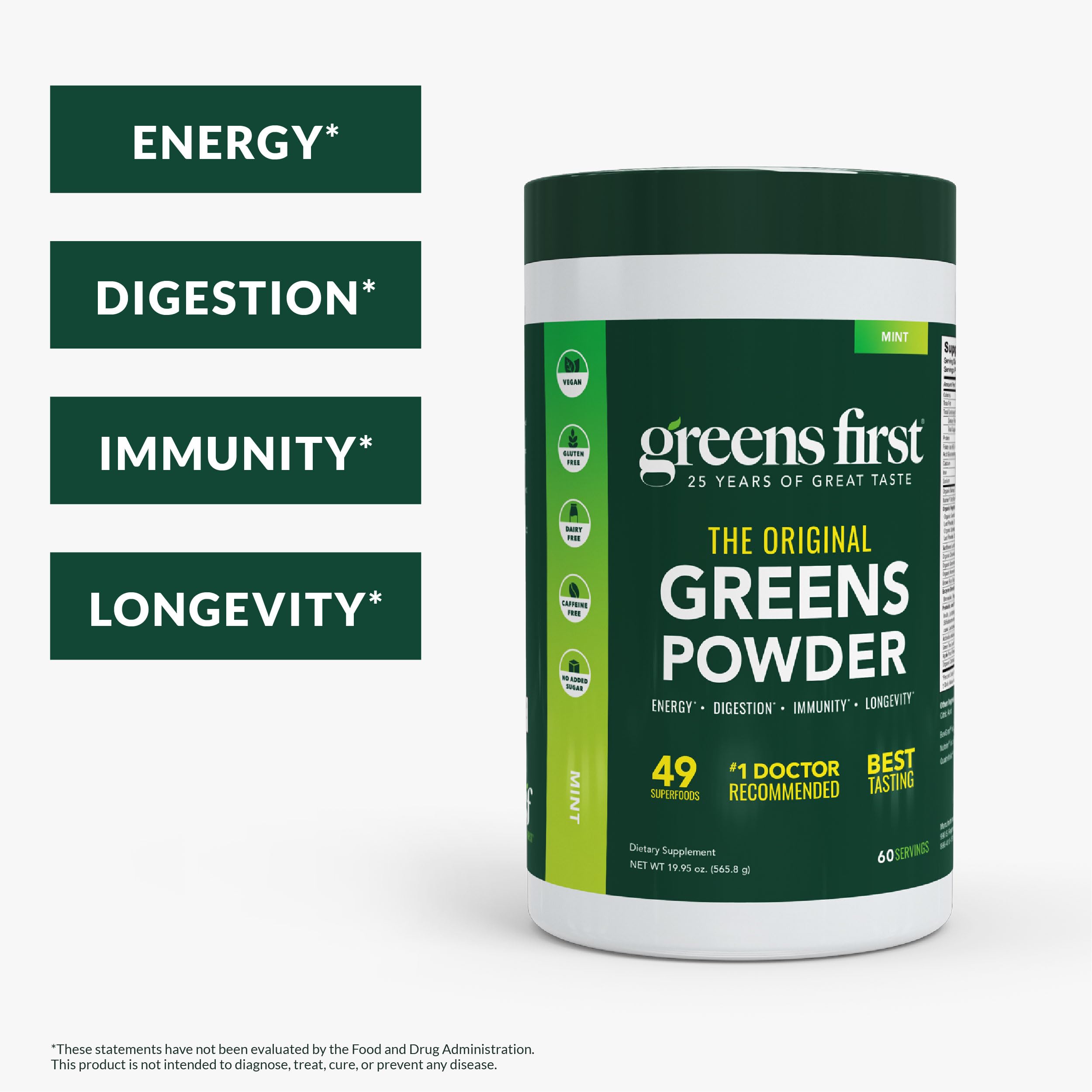 Greens First Original Greens Powder scoop ready for a quick daily serving.