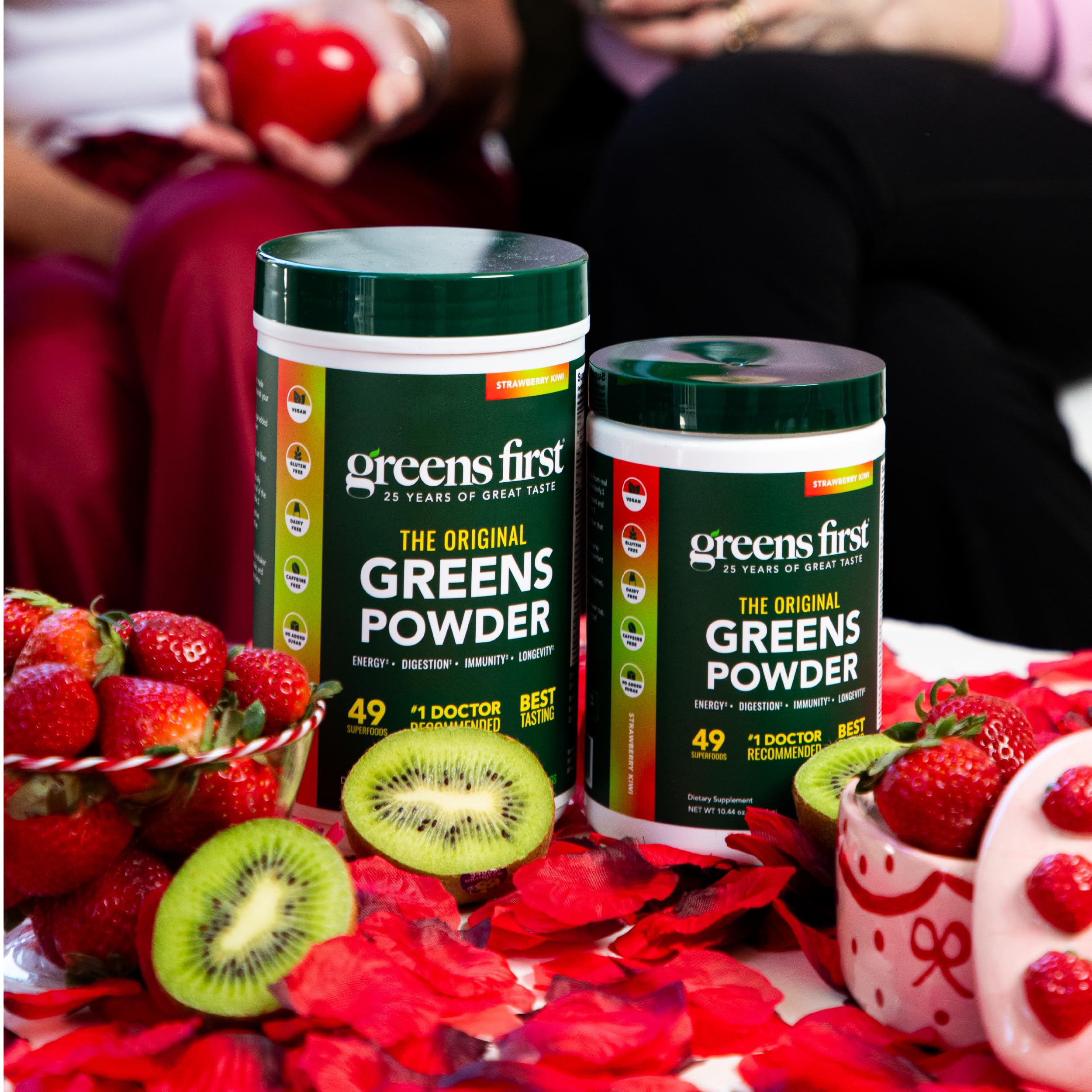 Greens First Original organic fruits-vegetables collage emphasizes natural ingredients