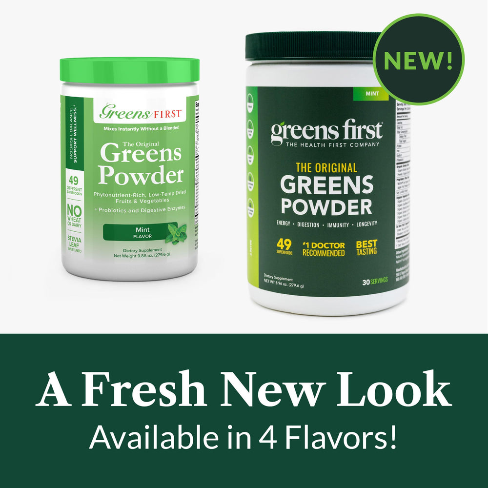 Vegan and Non-GMO label on Greens First Original package.