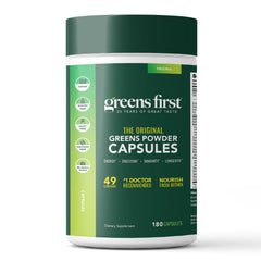 Greens First Phytonutrient Capsules bottle offers a convenient daily wellness option.