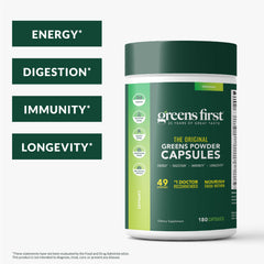 Greens First Phytonutrient Capsules label closeup supports informed ingredient choices.