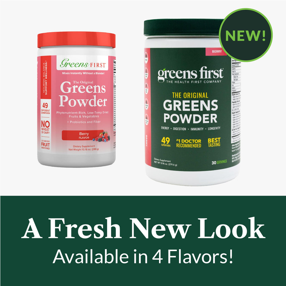 Greens First probiotic bottle label emphasizes gut-friendly formula.