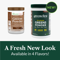Greens First vegan, non-GMO formula with clean plant-based ingredients.