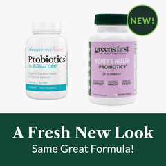 Daily-use scene showing Greens First Probiotics integrated into a busy morning.