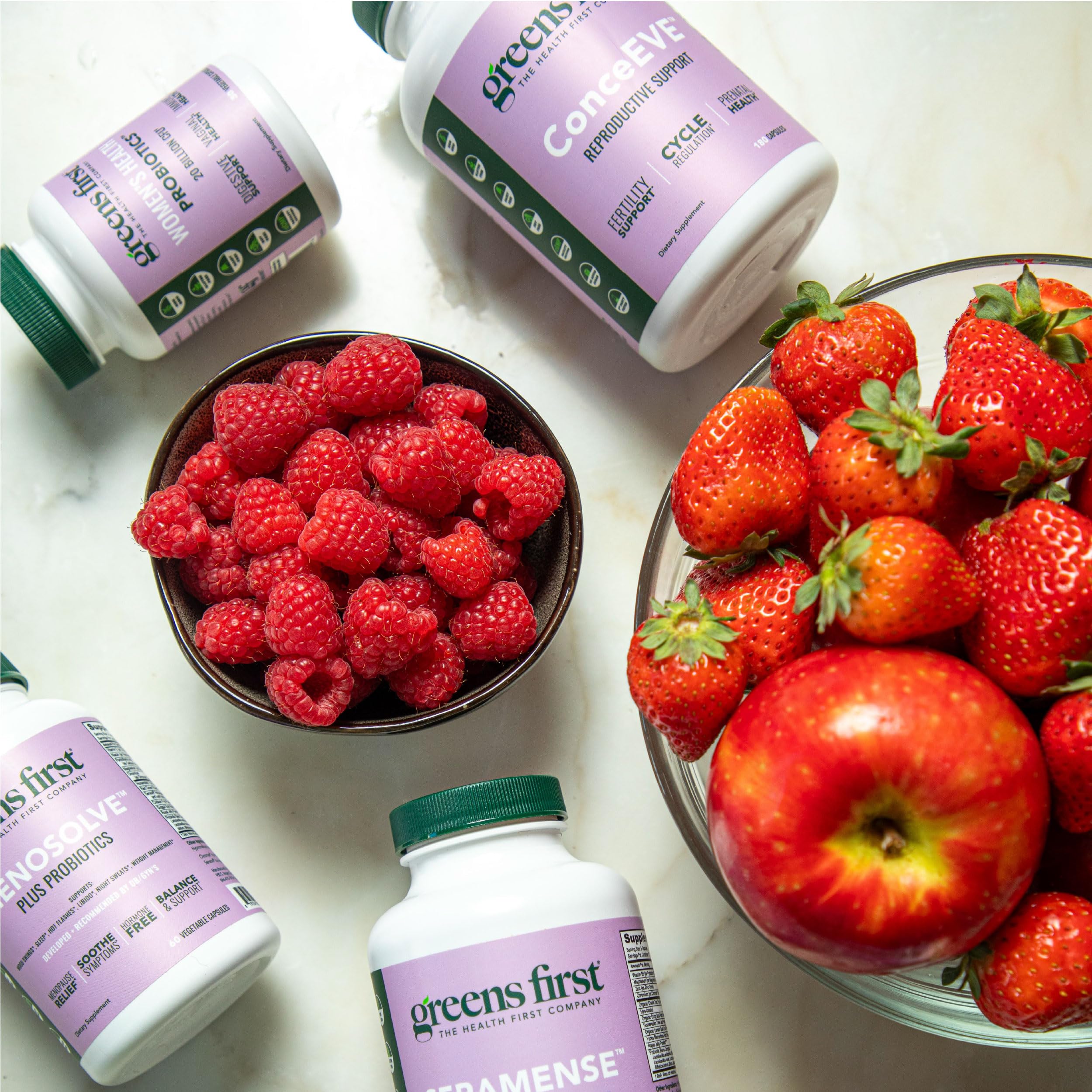 Greens First Women's Health Probiotics in a wellness lifestyle scene.