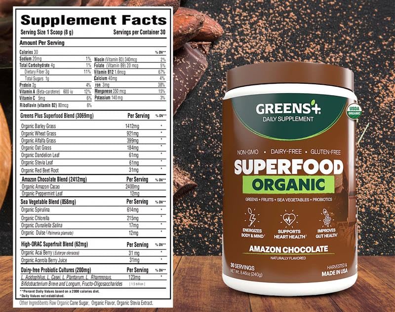Open greens plus amazon chocolate tub ready for daily nutrition