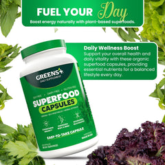 Greens+ bottle on kitchen counter ready for daily routine