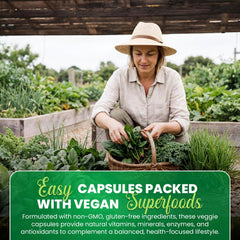 Greens+ digestive-support capsules close-up demonstrating easy daily intake