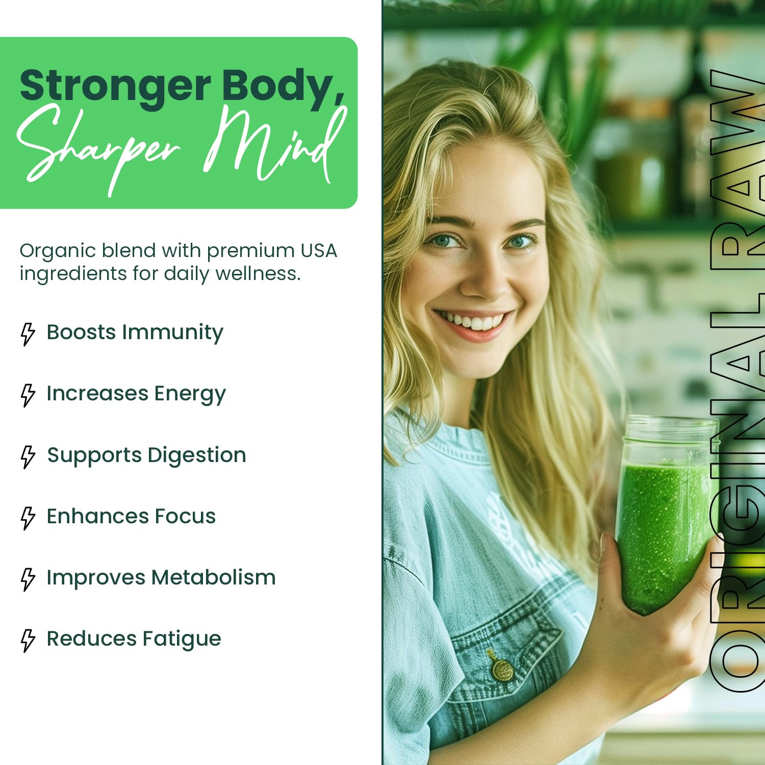 Greens+ energy-boost morning routine scoop ready to mix for vitality.