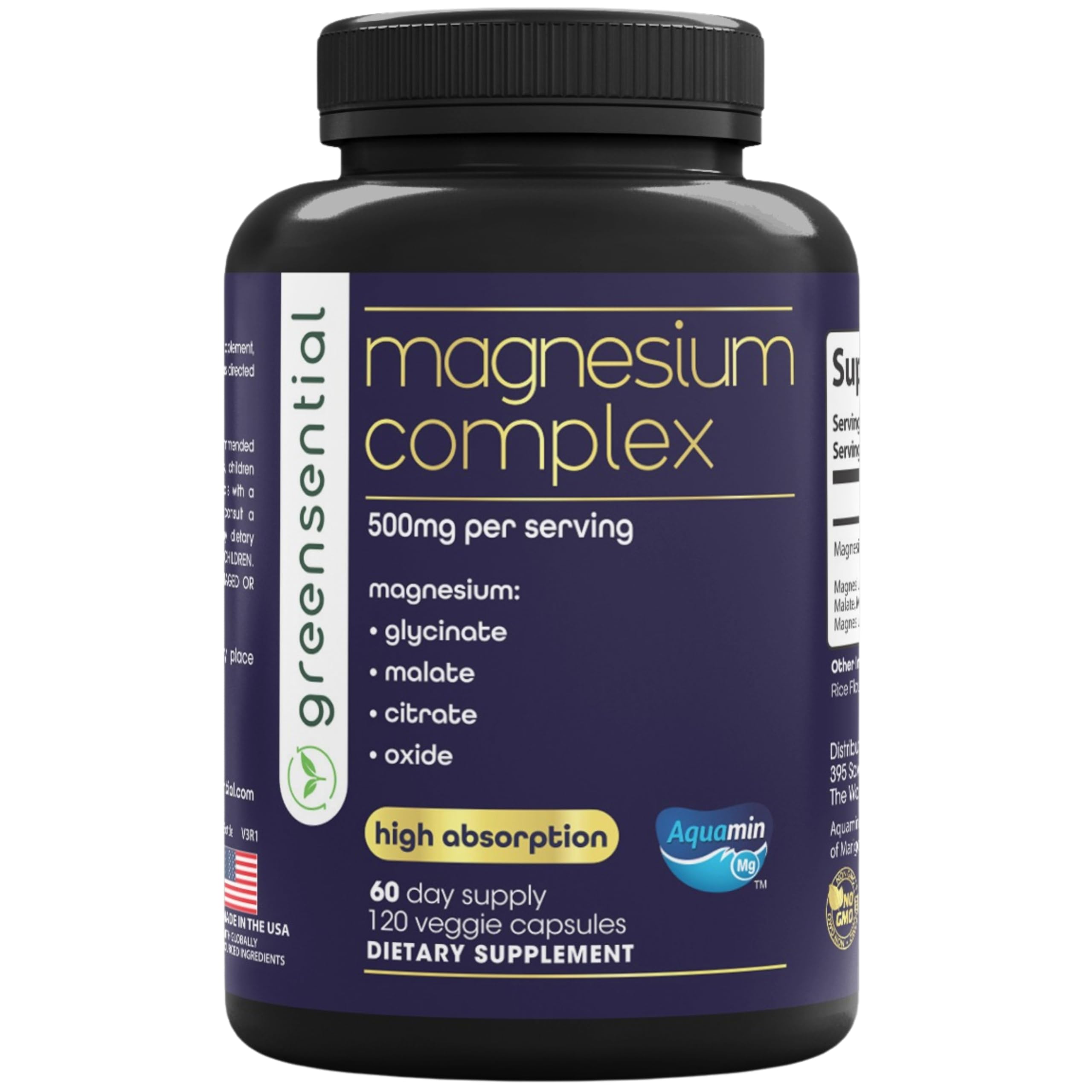 Greensential 5-in-1 magnesium bottle, full-spectrum capsule blend for daily balance.