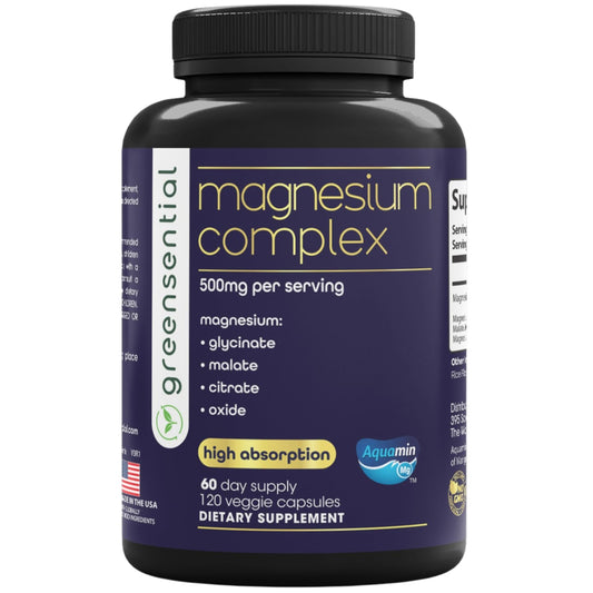 Greensential 5-in-1 magnesium bottle, full-spectrum capsule blend for daily balance.