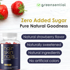 Greensential gummies closeup highlighting natural strawberry flavor for daily wellness.