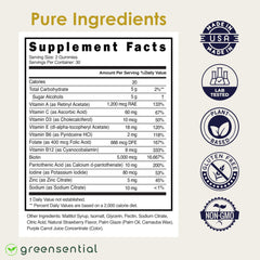 Greensential strawberry-flavored gummies with a sugar-free formula for a tasty daily ritual.