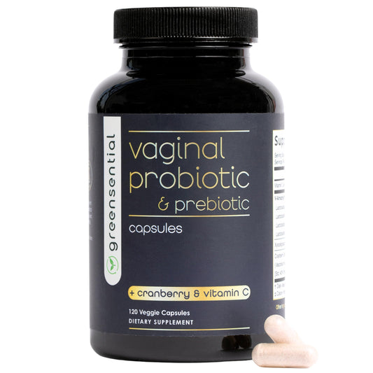 Greensential vaginal probiotics bottle pour supports daily balance and freshness