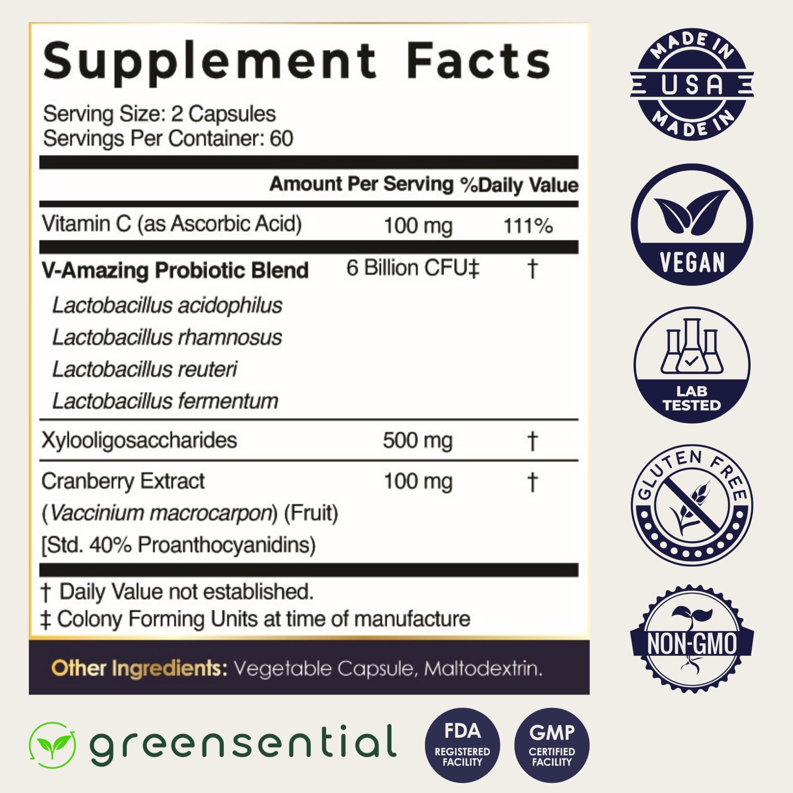 Greensential USA-made facility seal emphasizes purity and GMP-certified production