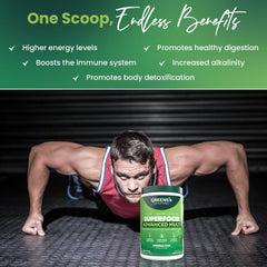 Measuring spoon with Greens+ Advanced Multi Raw Superfood for daily use