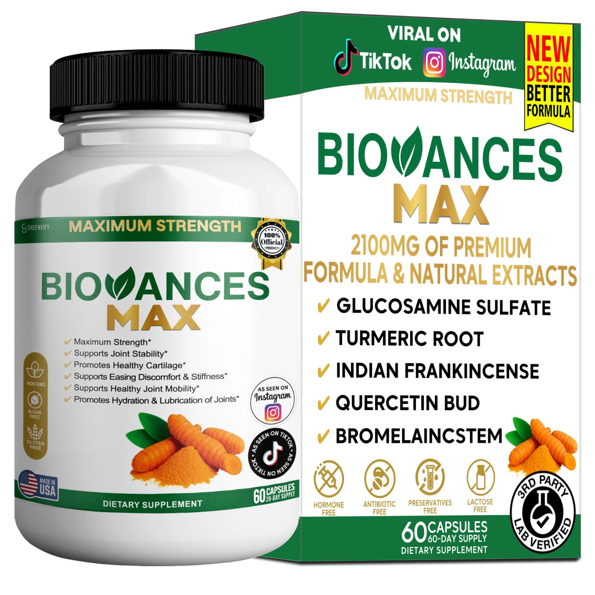 GREENVIFY Bioances Max bottle on a shelf promotes daily joint support.