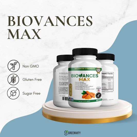 GREENVIFY Bioances Max bottle pour shows easy capsule intake for daily use.