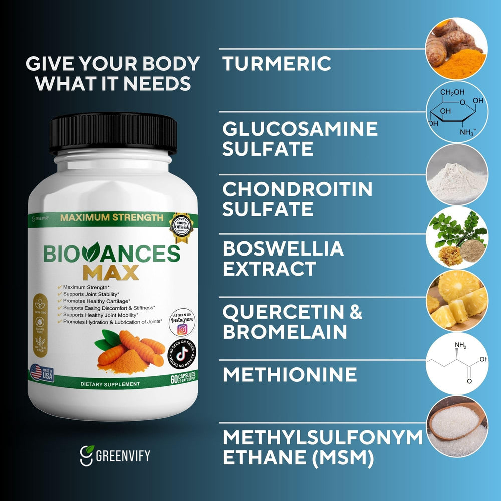 GREENVIFY Bioances Max display emphasizes everyday wellness messaging.