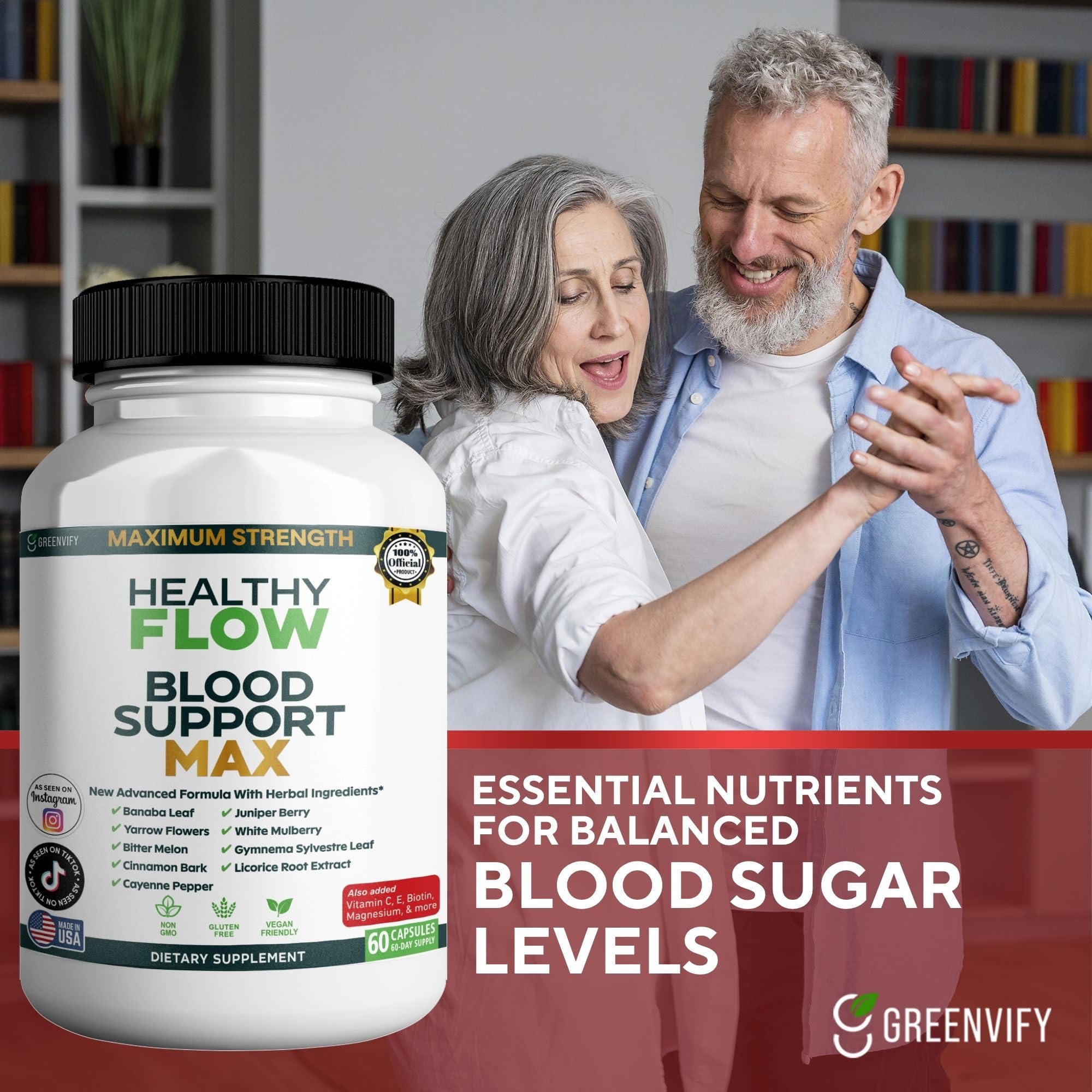 GREENVIFY essential vitamins and minerals blend label highlights key nutrients