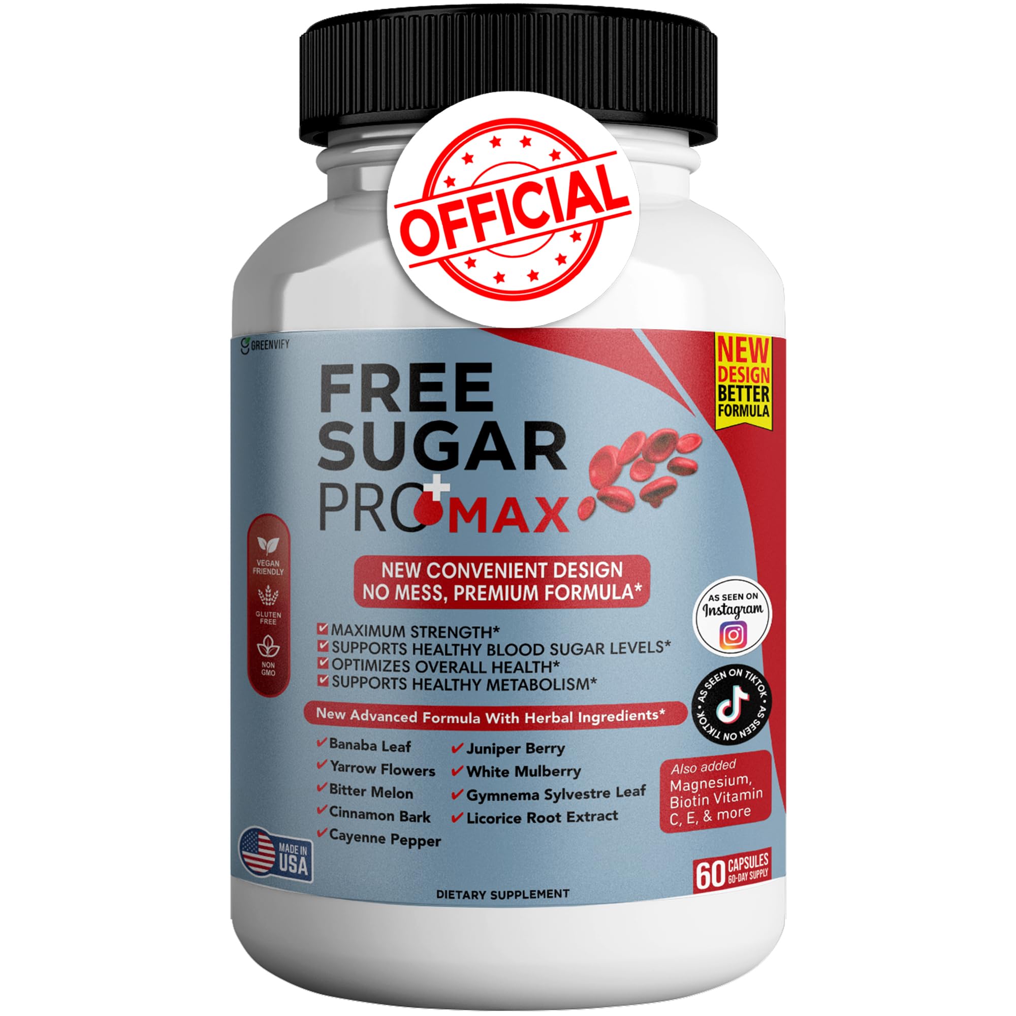 GreenVIFY Free Sugar Pro Max bottle front showing an all-natural formula for daily balance
