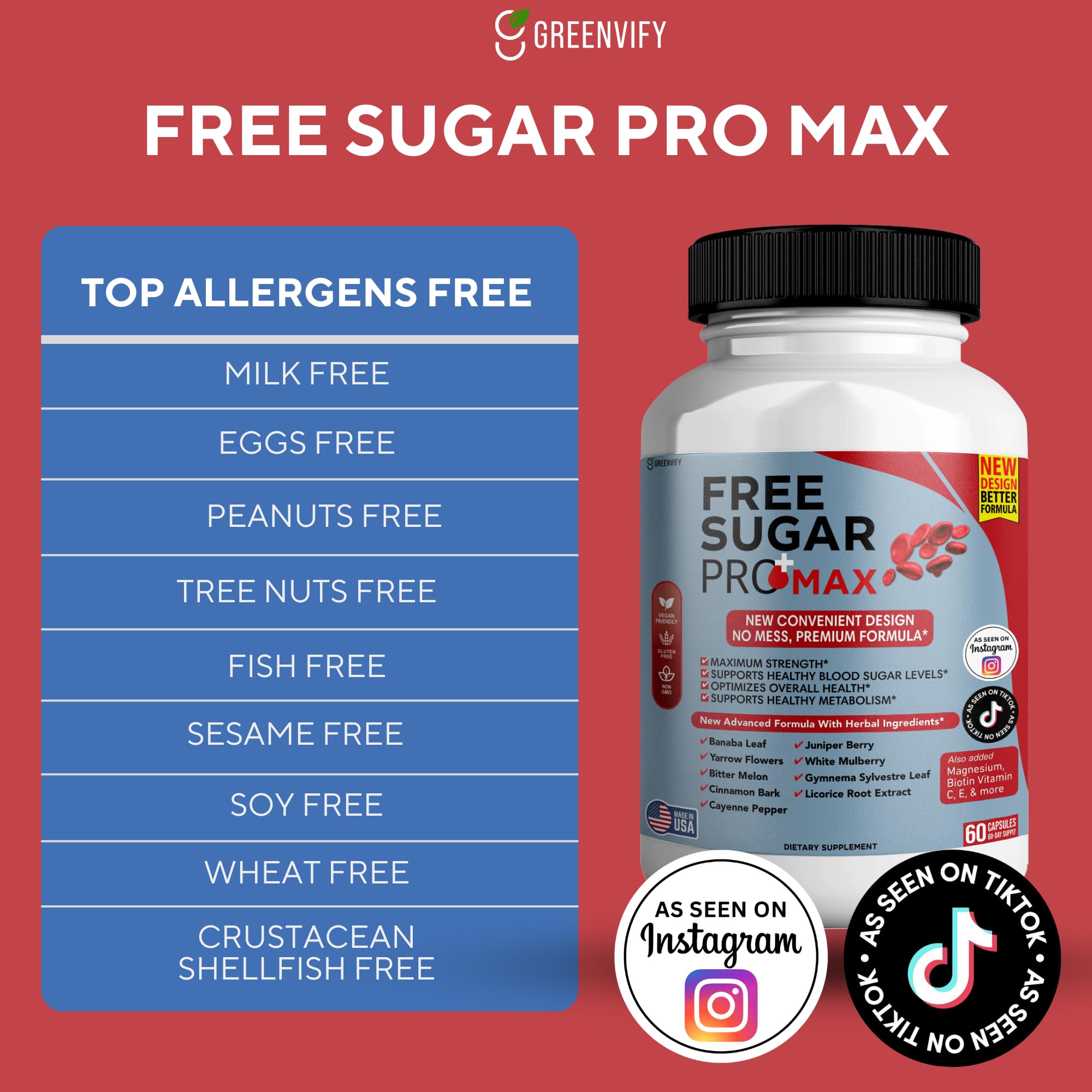 GreenVIFY Free Sugar Pro Max label detail emphasizing maximum strength daily formula