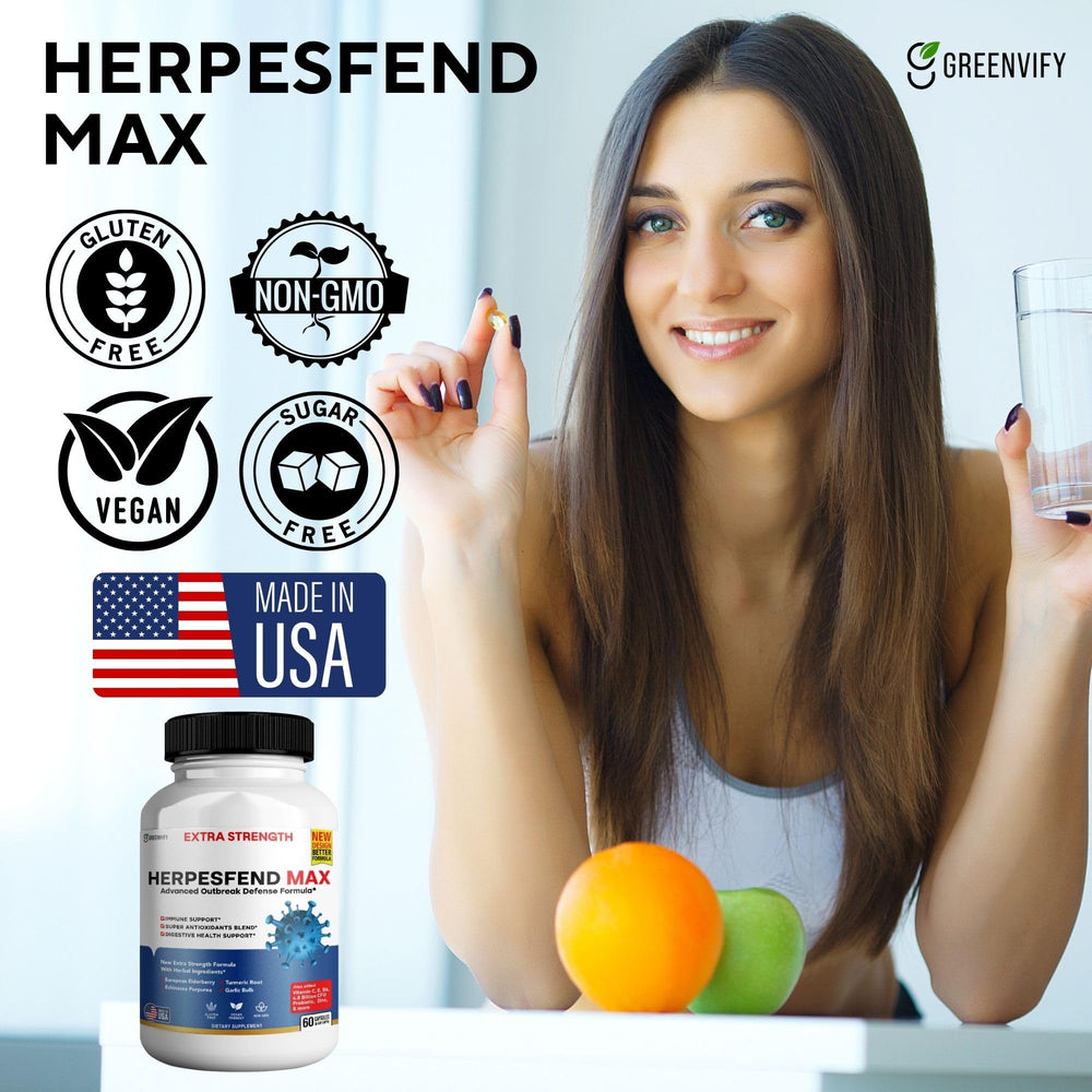 GREENVIFY HerpesFend Max nutrition label close-up, product transparency.