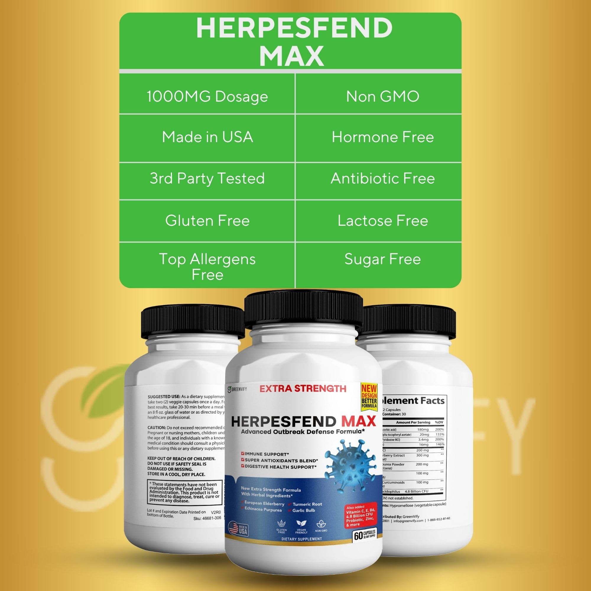 GREENVIFY HerpesFend Max turmeric root close-up, natural antioxidant blend.