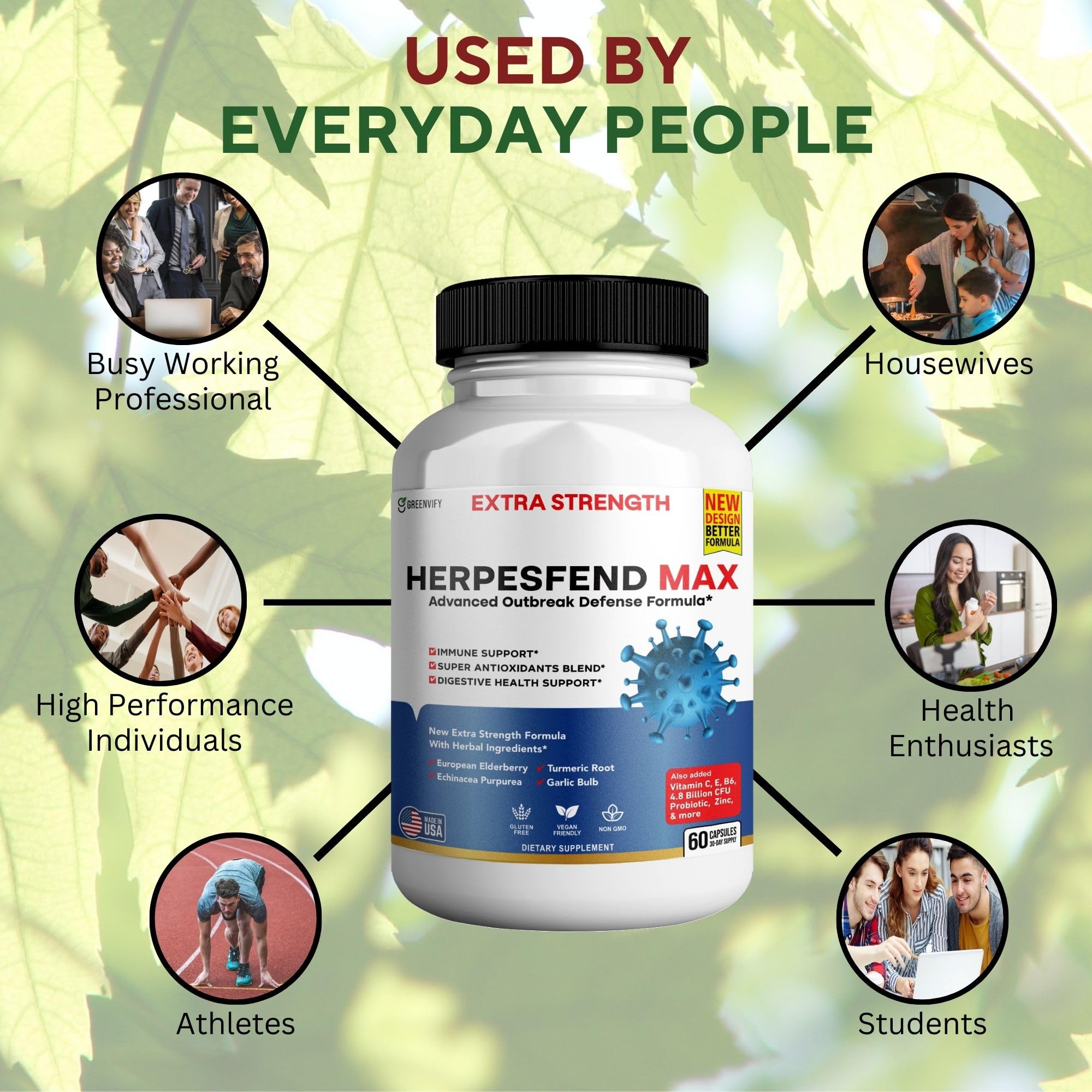 GREENVIFY HerpesFend Max USA-made seal close-up, quality assurance.